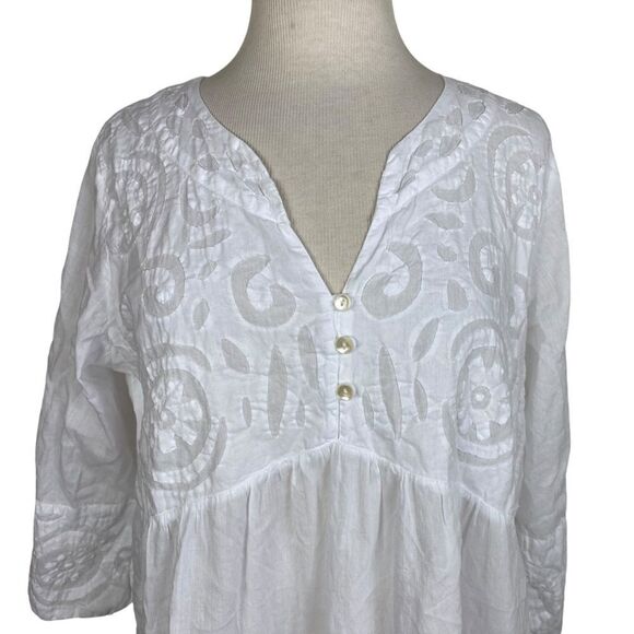Le Cera L appliqué trimmed tunic top 100% cotton high low v neck - Picture 2 of 8